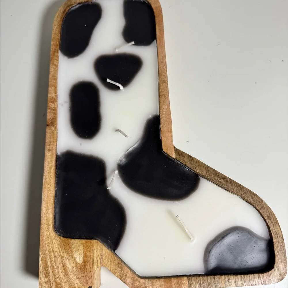 Cow Print Wooden‎ cowboy Boot Candle Holder
